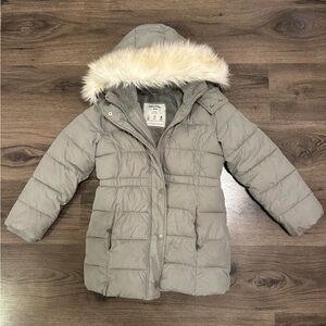 Abercrombie Kids Light Green Jacket with Faux Fur Trim Ultra Parka
